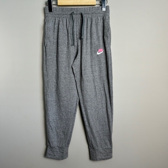 Nike Kid's Gray Sweatpants Joggers Elastic Waist Size Large Pink Logo School - Picture 1 of 14